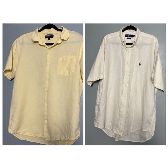 2-Pack Men’s Linen Shirts Large Yellow Cream Banana Ralph Lauren Blake Pool - Picture 1 of 15
